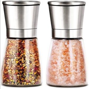 Modetro Salt & Pepper Mill Shakers Set Adjustable Grinder Stainless Glass